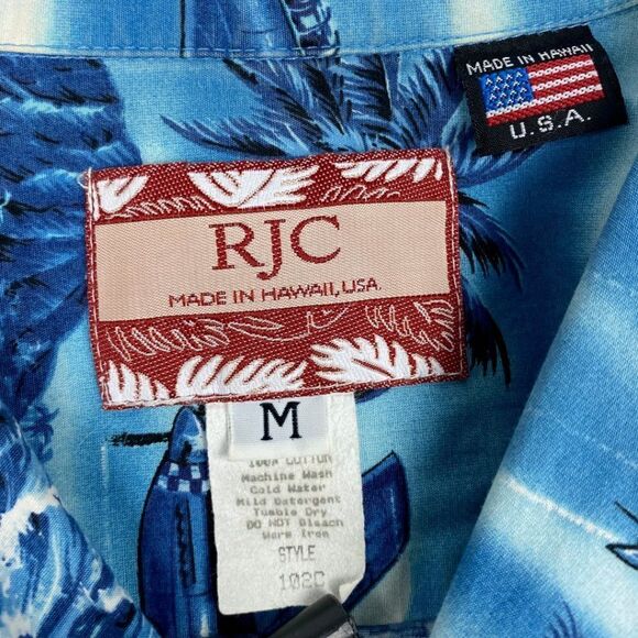RJC MEN'S Blue Vintage Hawaiian Short Sleeve Graphic Shirt US M - Picture 5 of 5
